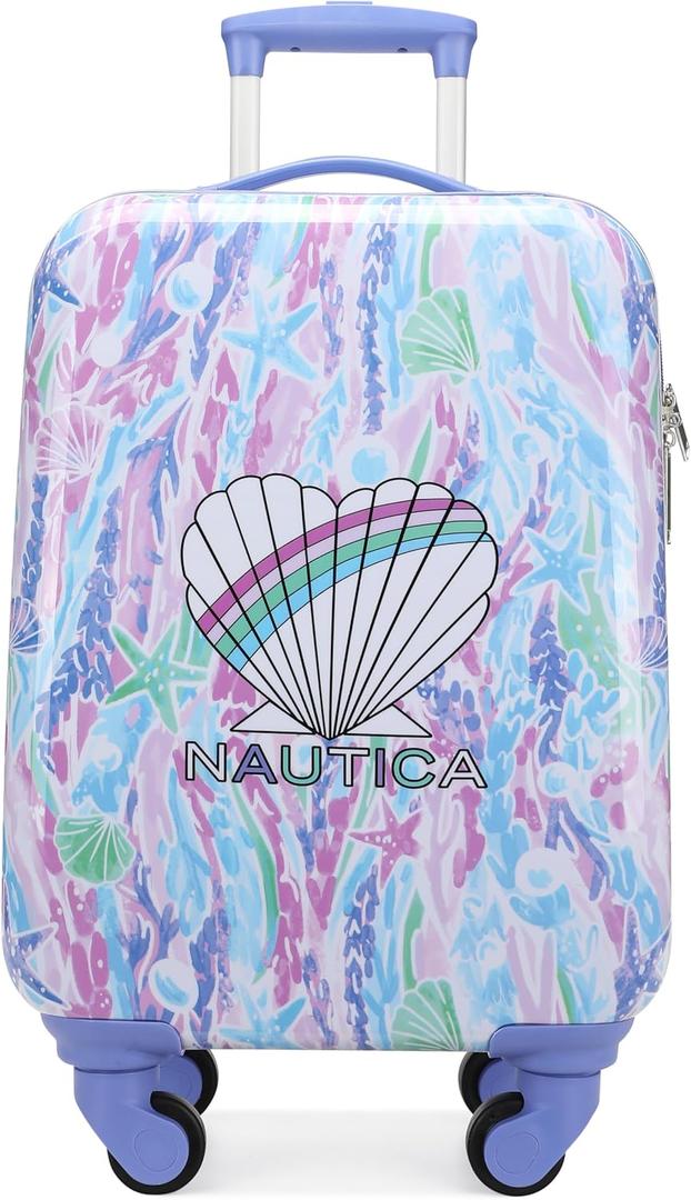 NAUTICA Kids Luggage - 18" Airline Approved Rolling Hardside Upright Carry-on Suitcase with Wheels (Pastel Shell)