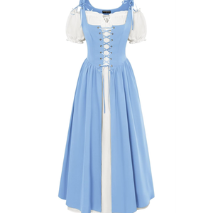 Scarlet Darkness Women Renaissance Dress Peasant Medieval Dress Short Sleeve Maxi Dress, XL