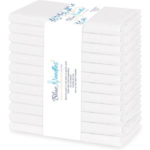 Blue Needles Solid Cloth Napkins Set of 12 White 100% Cotton Dinner Napkins 18x18 inches - Soft, Reusable, Absorbent & Washable Linen, Ideal for Spring Summer Easter Events Parties & Everyday Use