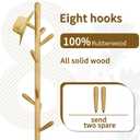 Solid Wood Square Base Coat Rack, Free Standing Hall Coat Tree with 8 Hooks+2 spare) for Coats, Hats, Bags, Purses, for Entryway, Hallway, Rubberwood Hooks,Base and Pole,(Square Base, Natural Beige)