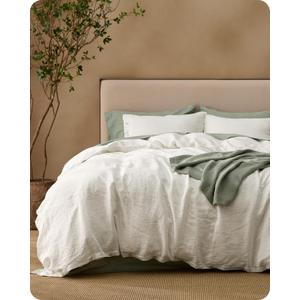 Bedsure 100% Linen Duvet Cover King Size, Washed 170 GMS European Flax-Linen, Soft 3pcs Bedding Set with Button Closure for Farmhouse, Natural Texture, Breathable for Hot Sleeper, White, King