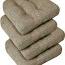 downluxe Chair Cushions for Dining Chairs 4 Pack, Tufted Indoor Chair Pads with Non-Slip Bottom, U-Shaped Kitchen Chair Cushions, 17"x17"x4", Khaki