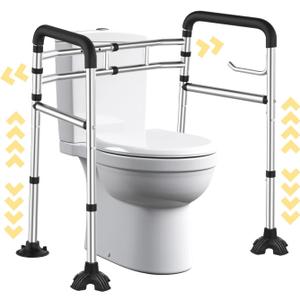 Toilet Safety Rails (380 lb) - Heavy Duty Stainless Steel Toilet Safety Frame with Handles - Adjustable Medical Toilet Stand Alone Support for Elderly Seniors Handicap & Disabled - Fits Most Toilets