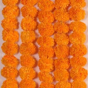 5 PC - 4.5 feet Marigold Garlands Halloween Diwali Pooja Indian/American Wedding Party Mantle Decorations Faux Artificial Floral Strings Christmas Fall Festival Spring Bush Floral Decor - Orange