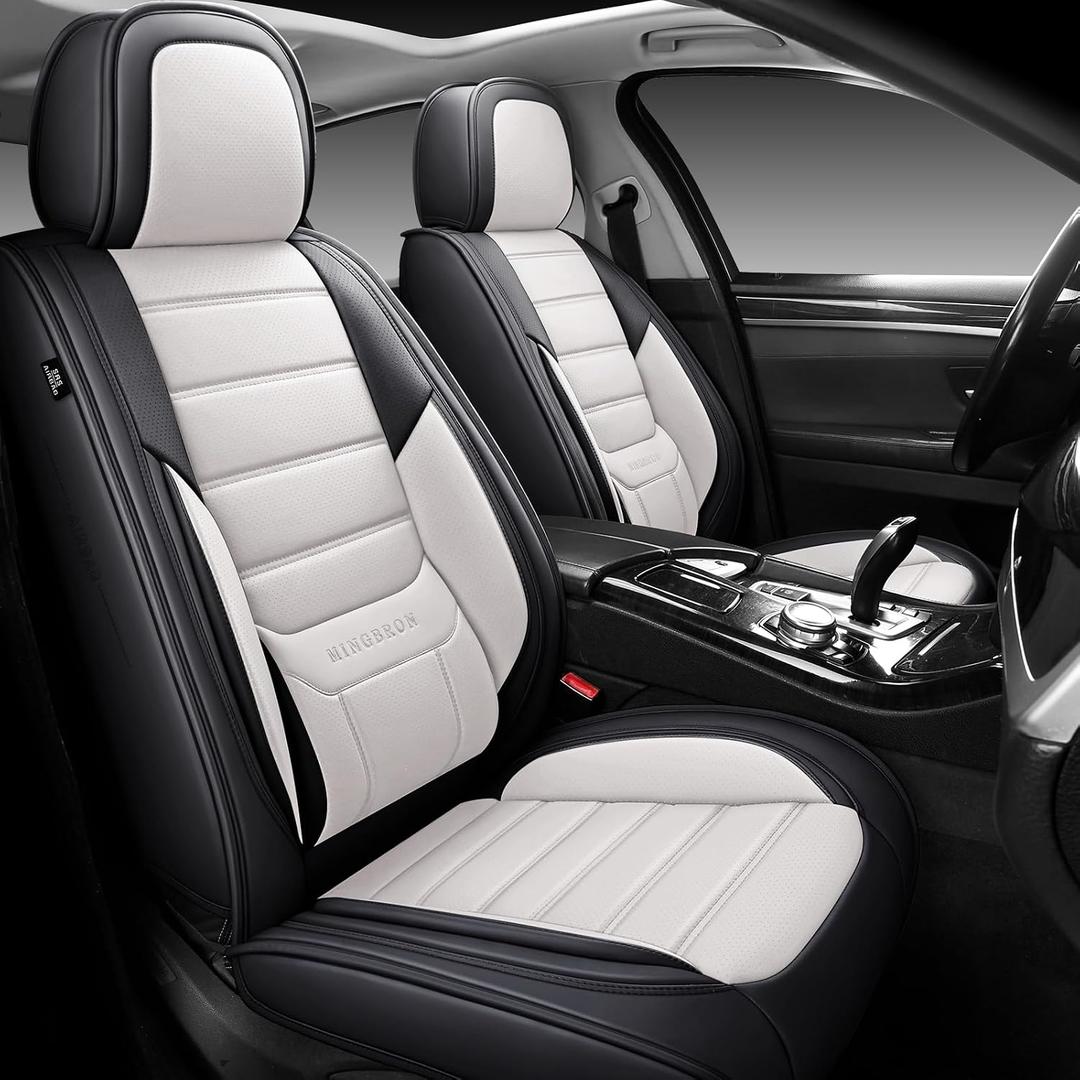 MINGBRON Seat Covers, Car Seat Covers Front Seats, Car Seat Cover, Car Seat Protector Waterproof, Car Seat Cushion Nappa Leather, Black Seat Covers Carseat Cover Universal Fit for Most Cars