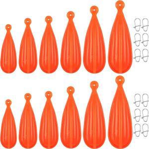 Lenwen 12 Pieces Fishing Practice Plug Soft PVC Bait Casting Plug 6 Mixed Sizes Weight Over 14 Years Fishing Lures for Improving Casting Skills, 1/5, 1/4, 3/8, 2/5, 1/3, and 3/4 oz (Orange)