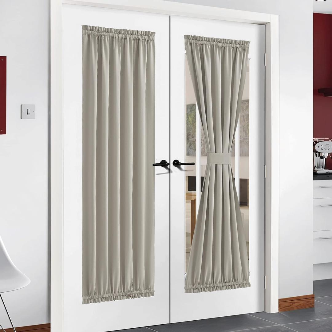 NICETOWN Natural Blackout Curtain for French Door, Farmhouse Thermal Insulated Panel for Glass Door, Energy Efficient and Room Darkening, Single Panel, 54 x 72 Inches, 1 Panel
