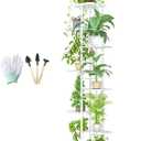 Corner Plant Stand Indoor 8 Tier 9 Potted with Gardening Tools and Gloves, Upgraded Tall Metal Plant Shelf Organizer Outdoor, Multiple Flower Pot Holder Display Rack for Patio, (8 Tier-White)