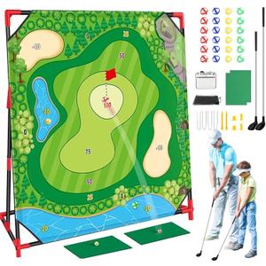 Golf Chipping Game with Stand, Upgrade 54"x 54" Golf Hitting Mat and Practice Set with Sticky Balls Perfect for Backyard Indoor Outdoor Family Battle Game, Christmas Ideal Gifts for Kids Adults (A) (Green)