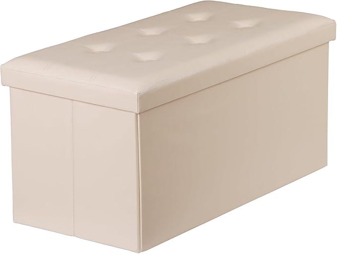 ZenStyle 30Inches Storage Ottoman Bench, Folding Footrest Stool, Storage Chest Long Shoes Bench with Foam Padded Seat, Holds up to 350 lbs, for Living Room, Entryway, Bedroom (Beige)