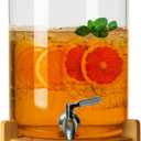L'PICA Glass Drink Dispenser Wood Stand, Cold Glass Beverage Dispenser for Party, Large Lemonade Dispenser Jar Spigot, 1/2 Gallons Glass Water Dispenser for Picnic/Bar/Restaurants/Store (8L)