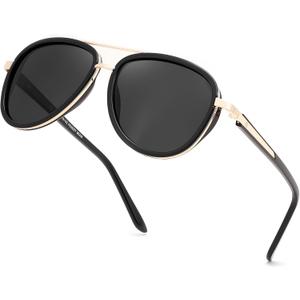 FEISEDY Retro Polarized Aviator Sunglasses for Women Men Vintage Square Sunglass With Classic Style B0259 (Black/Black)