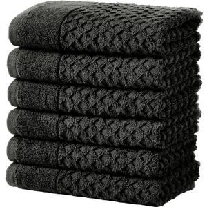 Dark Grey Bath Towels - 100% Cotton 6 Pack 26x16 Hand Towel Set - Absorbent, Durable, Quick-Dry Towels for Bathroom (Midnight)