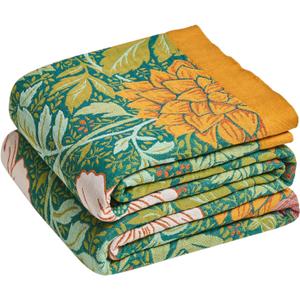LUTBM Boho Throw Blanket for Bed Cotton Spring Blankets Bedroom Living Room Twin All Season Lightweight Floral Embroidery Quilt for Couch Sofa Chair 60"x80"