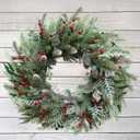 24 Inch Snow Flocked Christmas Wreath with Pine Cones and Red Berries  Artificial Winter Holiday Front Door Wreath for Farmhouse, Xmas, Indoor Outdoor Home Dcor