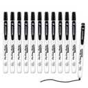 WRITECH Retractable Dry Erase Markers: Fine Point Clickable Black Colored Ink Marker Low Odor Erasable Thin Tip Refillable Whiteboard Marker Pen Set 12ct No Bleed Smear