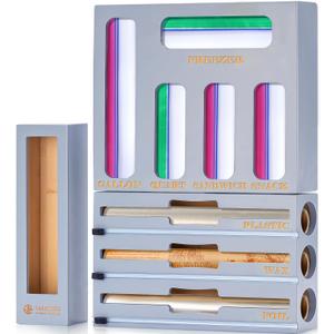 Calmbee Storage Bag Organizer, Foil and plastic Wrap Organizer with Cutter, Kitchen Organizers and Storage Compatible with Gallon, Quart, Sandwich, Snack Bags and 12" Aluminum Foil & Wax Paper, Grey