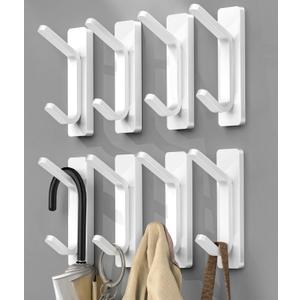 YIGII Adhesive Hooks for Hanging, Damage Free Hanging Wall Hook Removable in Living Spaces, 8 Plastic White Hooks and 8 Adhesive Strips