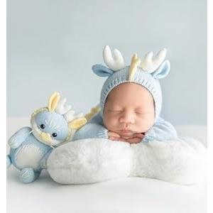 Newborn Photography Props Animal Style Photo Posing Outfits,(Fits for 7-10 Lbs Baby) White Crochet Knitted Costume and Hat, Newborn Photography Accessories for Posing (Romper+Hat)