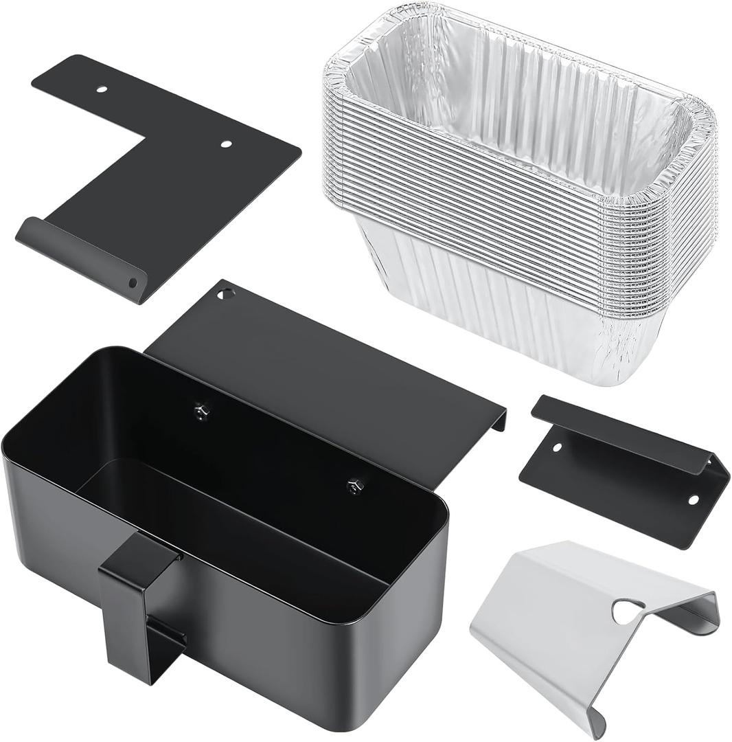 GRISUN Grease Catcher for Blackstone Griddle 17, 22, 28, 30 & 36 inches, 20 Pack Grease Cup Liners, Disposable foil drip Pans for Blackstone Flat Top Grill, Grill Accessories Kit, 3 Different Hooks