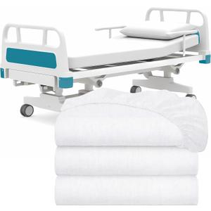 White Classic Fitted Hospital Bed Sheets Set of 3, Cotton Fitted Sheet with 200 Thread Count, Soft Standard Sheets for Hospital Bed Size: 36" x 80" x 9"