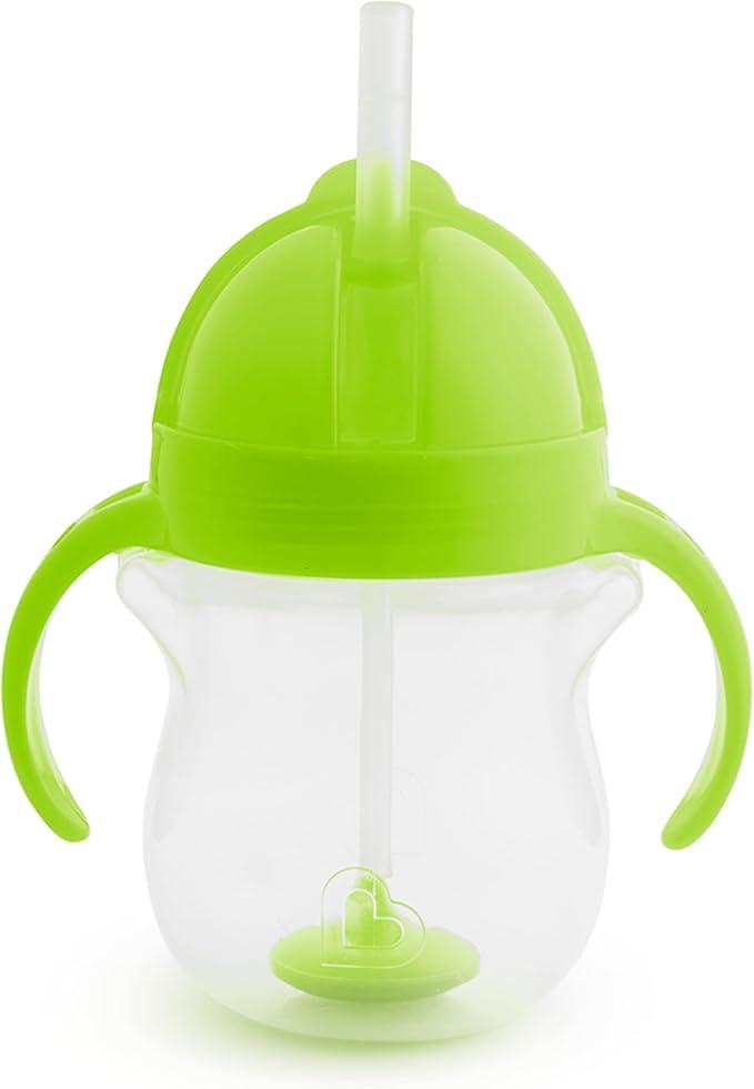 Munchkin Any Angle Sippy Cup for Toddlers, Spill Proof Weighted Straw Cup with Transition Handles for Babies 6 Months and Up, 7 Ounce, Green