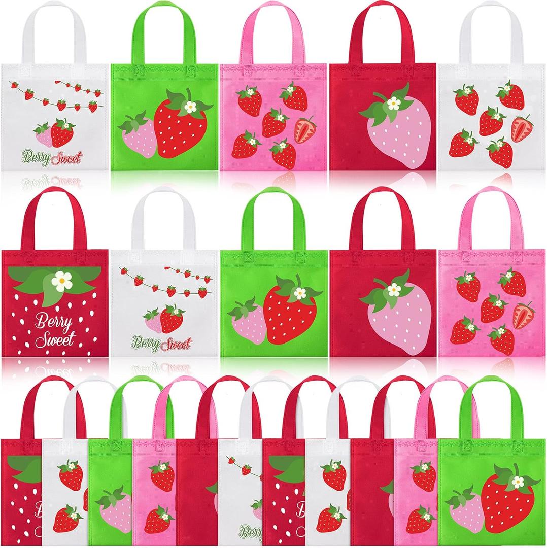 36 Pcs Strawberry Party Favor Bag Strawberry Non Woven Gift Goodie Treat Candy Bag for Baby Shower Berry First Fruit Sweet Wedding