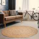Hausattire Hand Woven Jute Braided Rug, 4 Round Natural, Reversible Boho Entry Area Rugs for Kitchen, Living Room I Farmhouse Decorative Floor Rug, 4 Feet Round