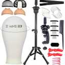22 Inch Wig Head Mannequin Head for Wigs, Wig Stand with Head for Hair Styling Practice Display Wigs Making Tripod Stand with T Pins Set