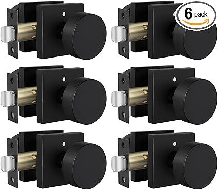 goldenwarm Black Door Knobs Interior, Zinc Alloy Square Ball Matte Black Privacy Door Knobs for Bedroom, Bathroom,Heavy Duty Interior Door Knob Bulk  Modern & Stylish(6 Pack)
