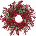 20 inch red Berry Christmas Wreath for Front Door Used for Wall, Window, Porch, Farmhouse, Indoor and Outdoor Home Decoration