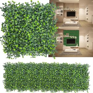 Artificial Grass Wall Panels: 10"x 10"(12P) UV-Anti Boxwood Faux Green Leaf Backdrop Panels for Interior Wall, Greenery Wall,Garden and Indoor Outdoor Plant Decor