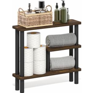 Furinno Turn-N-Tube Bathroom Storage Shelf, 3-Tier Toolless Narrow Storage Rack, 5.7" Wide Space Saving Shelf, for Bathroom, Living Room, Entryway, Amber Pine, 5.71" x 20.87" x 18.35"