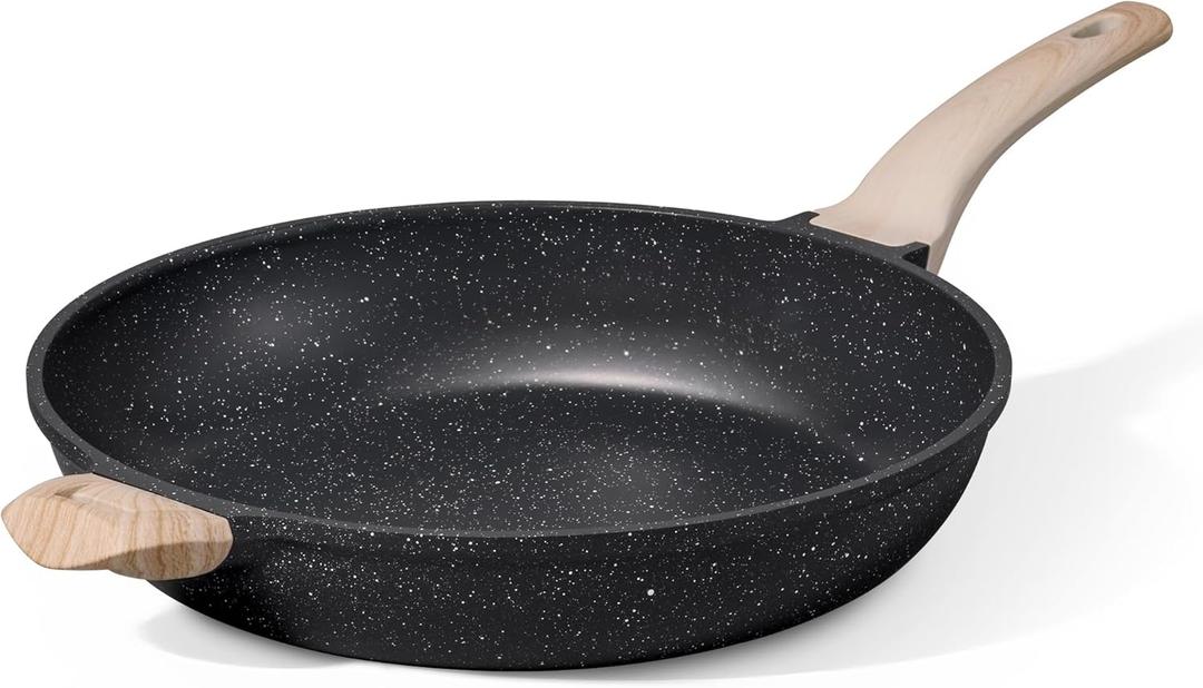 CAROTE 12.5 inch Nonstick Frying Pan Skillet,Non Stick Granite Fry Pan Egg Pan Omelet Pans, Stone Cookware Chef's Pan, PFOA Free,Induction Compatible (Black)