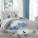Menghomeus Floral Comforter Set King Blue Flower Pattern Printed on Grey, Soft Microfiber Bedding Lightweight Boho Bed Set for All Season (1 Comforter, 2 Pillowcases)