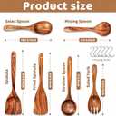 6 PCs Teak Wooden Utensil Set with Hooks, Wooden Spoons for Cooking, Wood Cooking Utensils Set, Comfort Grip, Non Stick Cookware, Easy to Clean, Kitchen Stuff, Wood Spatula
