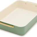 GreenPan Bakeware 13 x 9 Rectangular Cake Pan, Ceramic Nonstick Baking Pan, PFAS & BPA Free, Gold Handles, Durable Steel, Freezer to Oven Dish, Scratch Resistant, Bake & Roast Ovenware, Sage Green