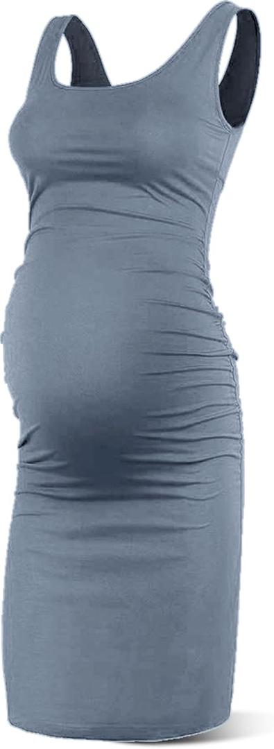 Rnxrbb S-2XL Women Summer Sleeveless Maternity Dress Pregnancy Tank Scoop Neck Mama Clothes Casual Bodycon Clothing (Large)