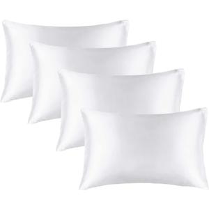 BEDELITE Satin Pillowcase for Hair and Skin, Super Soft Similar to Silk Pillow Cases 4 Pack with Envelope Closure, Cooling Pillowcases for Women Men (20"x30" Queen Size, White)