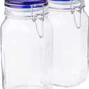 Bormioli Rocco Fido Collection, 2 Pack, 50.75 Oz. Food Storage Glass Jars, Airtight Rubber Seal & Glass Lid, With Stainless Wire Clamp, Made In Italy.