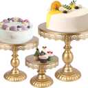 ZOOFOX 3 Pack Gold Cake Stand Set, Metal Cake Holder Dessert Display Plate Serving Tray for Baby Shower Wedding Birthday Party