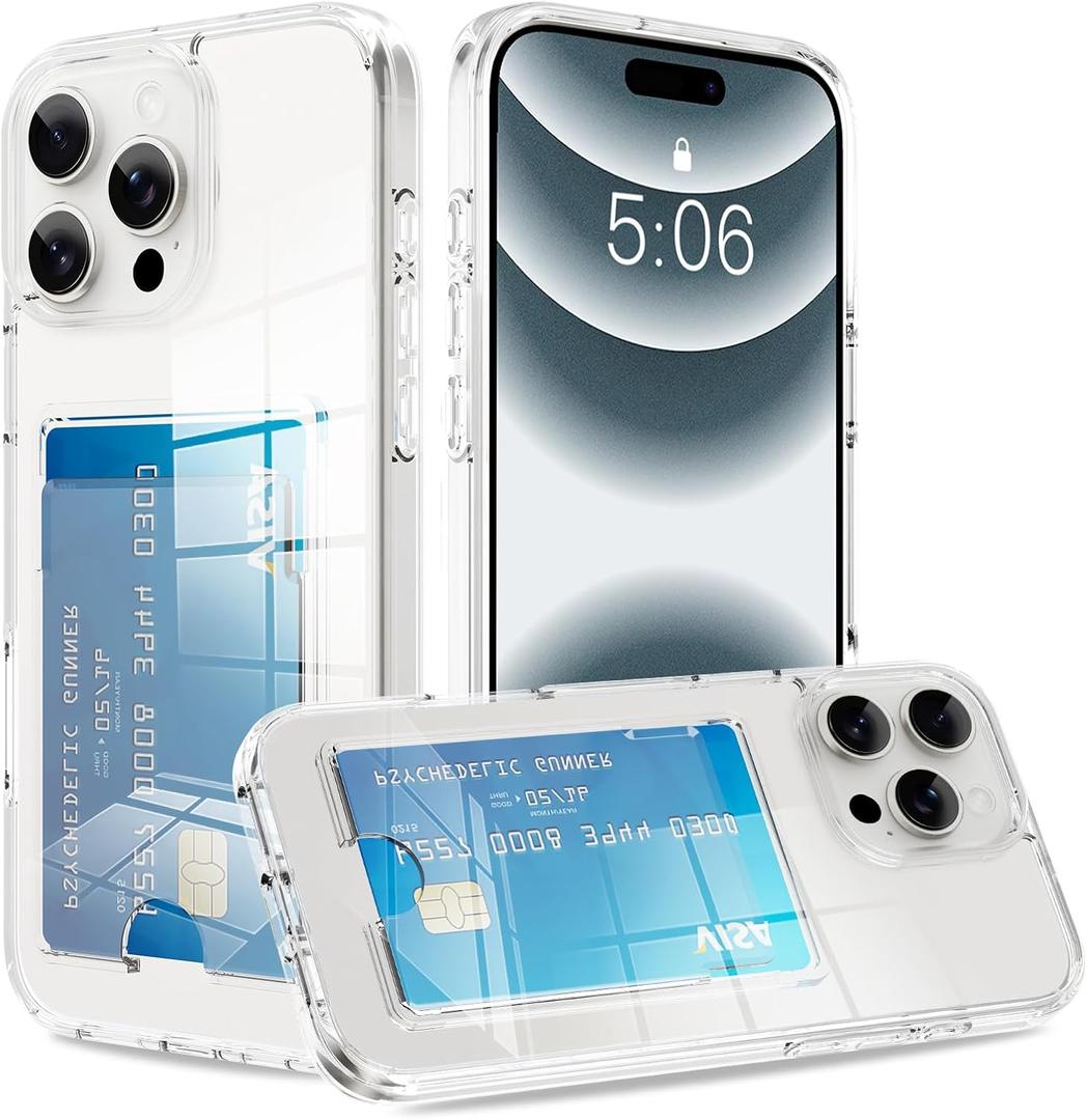 Wallet Case for iPhone 16 Pro with Two Card Credit Holder Slot Shockproof Cover Heavy Duty Protection Crystal Clear Phone Case Compatible with iPhone 16 Pro