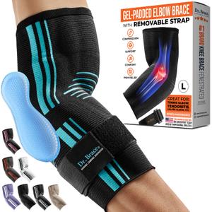 DR. BRACE Elite Elbow Brace Support, Breathable Elbow Compression Sleeve with Gel Pad for Golfer's, Tennis Elbow & Tendonitis Treatment & Pain Relief 2024 (Black-Blue, Large)
