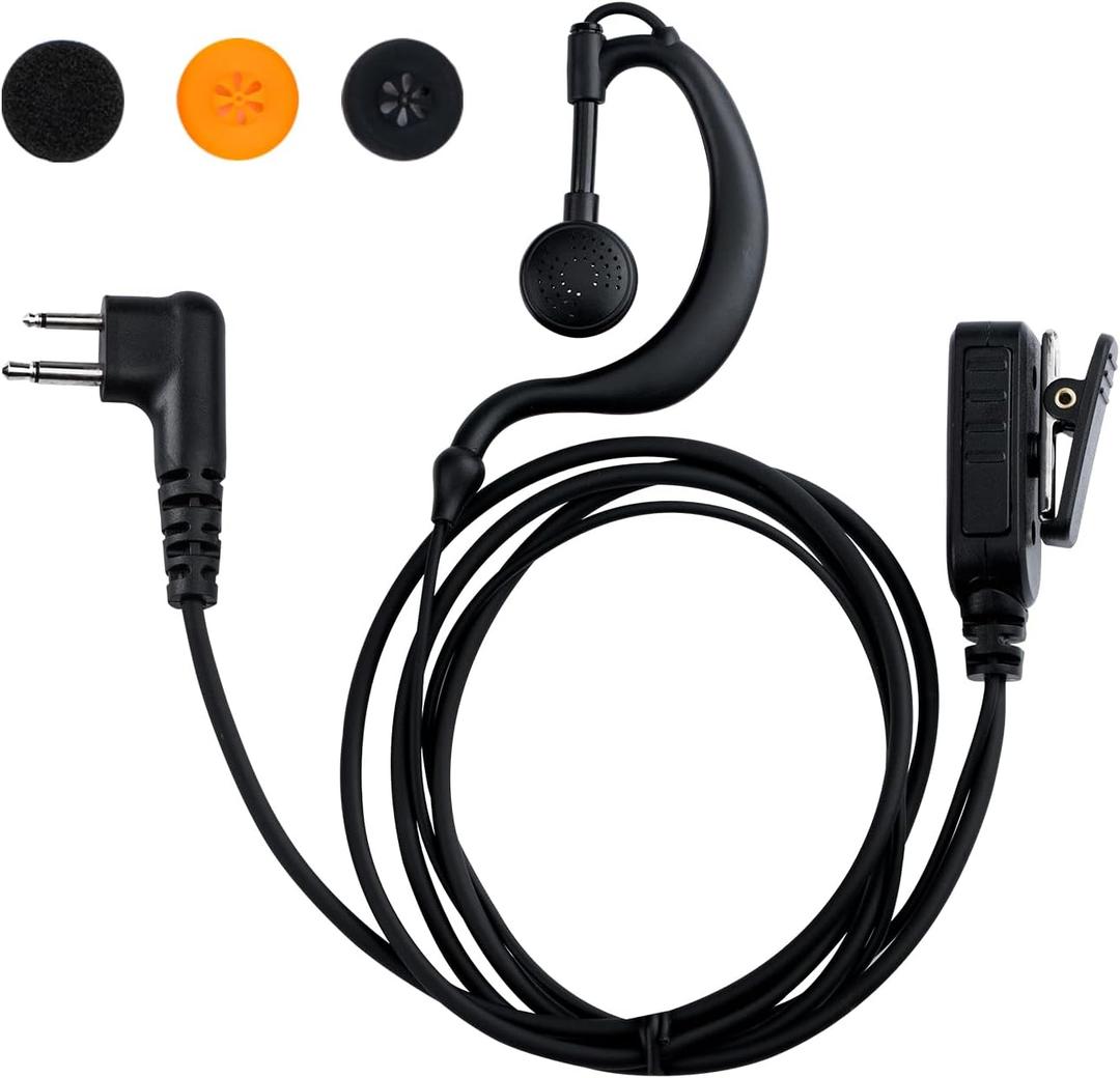 RDM2070D 2-Wire Surveillance Earpiece for Motorola Walkie Talkies (CLS1410/CP200/GP2000) & Bearcom Radios - Walkie Talkie Radio Headset with Big PTT Mic & 2-Pin Acoustic Tube (1 Pack)