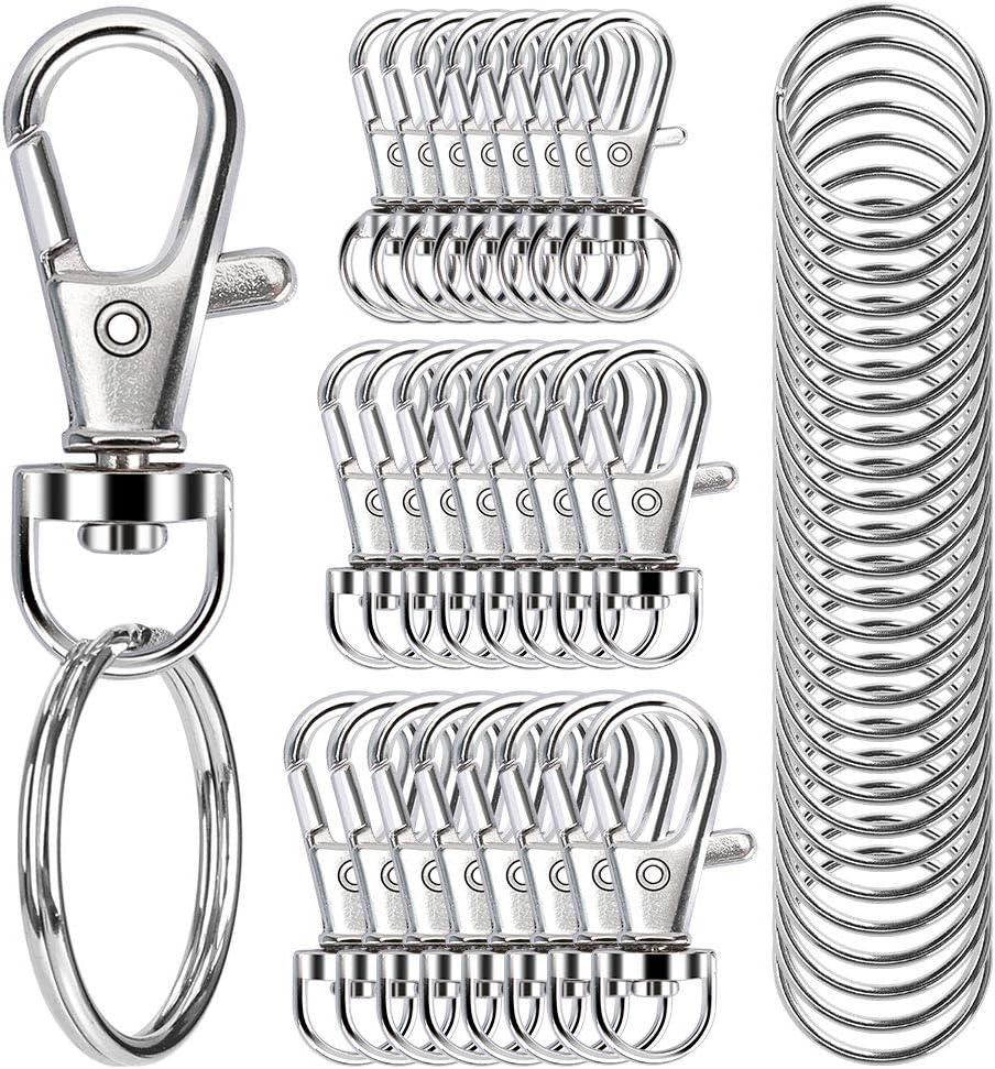 100PCS Swivel Snap Hooks with Key Rings, Premium Metal Swivel Lobster Claw Clasps Assorted Sizes (Large, Medium, Small) for Keychain Clip Lanyard, Jewelry Making, Crafts, Silver
