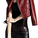 LY VAREY LIN Women's Faux Leather Motorcycle Jacket PU Slim Short Biker Coat L