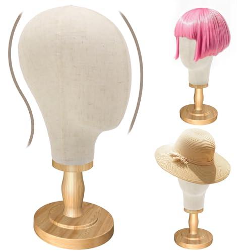 Pet Baby Wig Stand, 22inch Mannequin Head with Detachable Wood Base,Canvas Head Holder for Hair Styling Jewelry Glasses Headband Display, Wig Stand for Wigs,Hats, Caps, Headdress, Beige