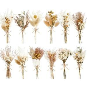 12/24 Pack Dried Flowers for Vase Various Mini Bouquet Dried Small Wildflowers Natural Real Flowers Bulk for Crafts DIY Wedding Decor (12, Plain Colour)