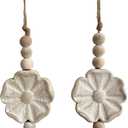 2pcs Carved Floral Tassels with Farmhouse Wood Beads - Multi-Functional Wall Decor Tray Home Decoration (Natural)