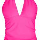 Yonique Women's Halter Tankini Top No Bottom V Neck Swim Top Tummy Control Bathing Suit Top (Large)